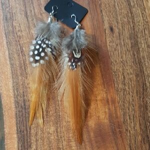 Bohemian Brown and Tan Feather Earrings